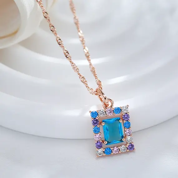 Buy Simple and Luxurious 14K Gold  Filled Blue Zircon Crystals Necklace, 5 image