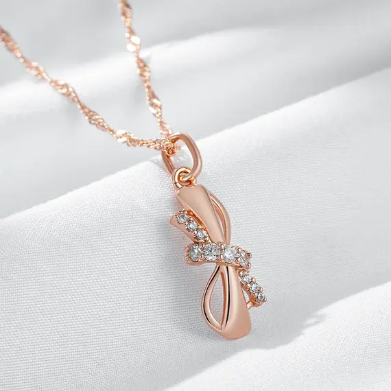 Buy Superb Cute Bowknot  14K Gold Filled Necklace with Lab Created Diamonds, 4 image