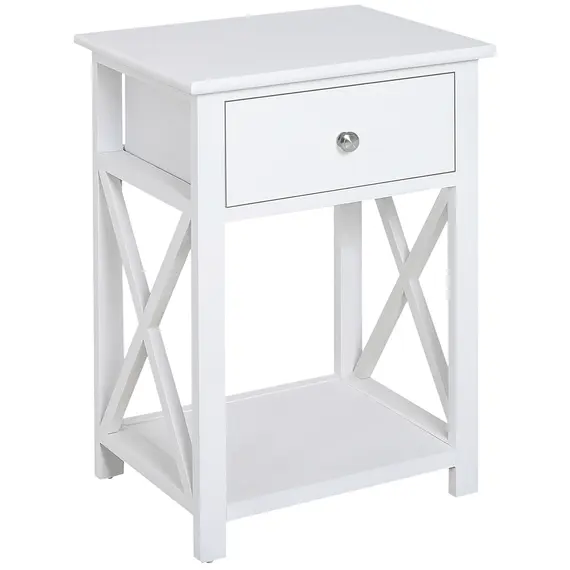 Buy End Table, Sofa Side Table with Drawer X Bar Bottom Storage Shelf, Nightstand Bedside Table for Bedroom or Living Room White