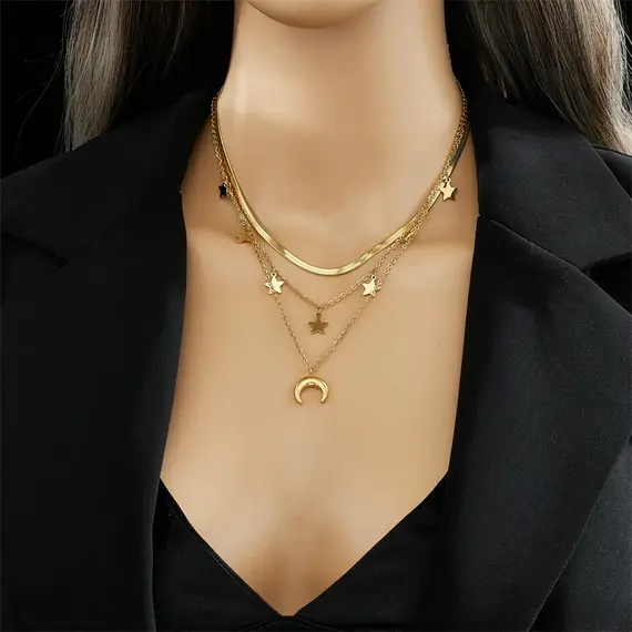 Buy Adorable Titanium Steel Moon and Stars 18K Gold Plated  Fashion Necklace