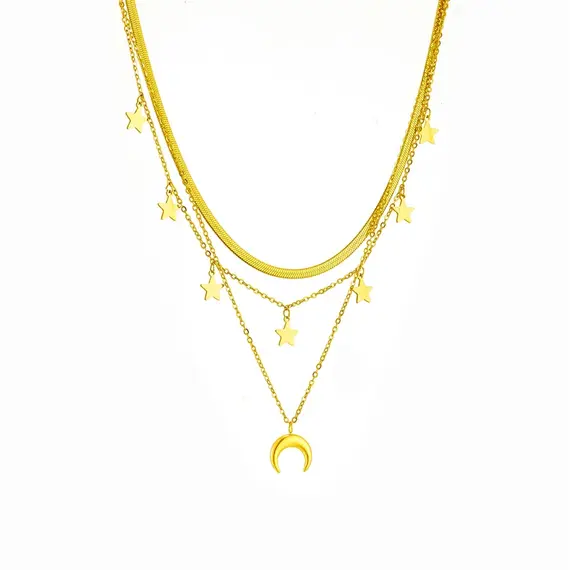 Buy Adorable Titanium Steel Moon and Stars 18K Gold Plated  Fashion Necklace, 4 image