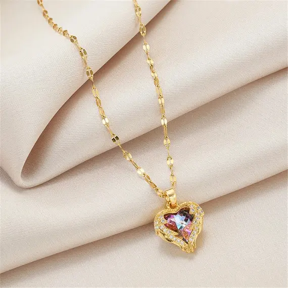 Buy Exquisite 18K Gold Plated Blue Purple Crystal Fashion Necklace for Women, 2 image