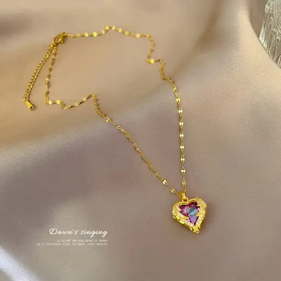 Buy Exquisite 18K Gold Plated Blue Purple Crystal Fashion Necklace for Women, 11 image