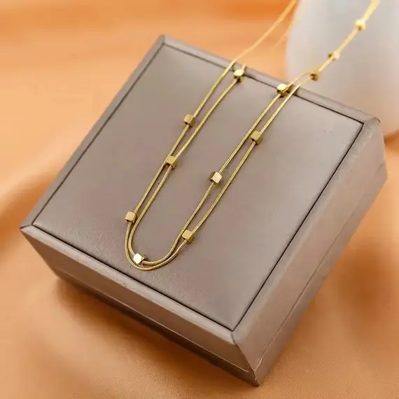 Buy Popular Small Squares Titanium Steel 18K Gold Plated Fashion Necklace, 5 image