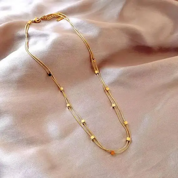 Buy Popular Small Squares Titanium Steel 18K Gold Plated Fashion Necklace, 7 image