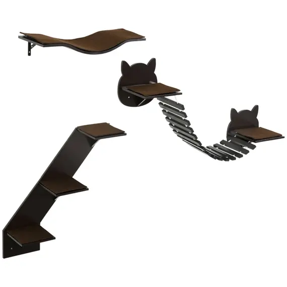 Buy 3PCs Wall-mounted Cats Shelves, Cat Climbing Shelf Set, Kitten Activity Center with Jumping Platforms, Ladders, Coffee Brown, 3 image