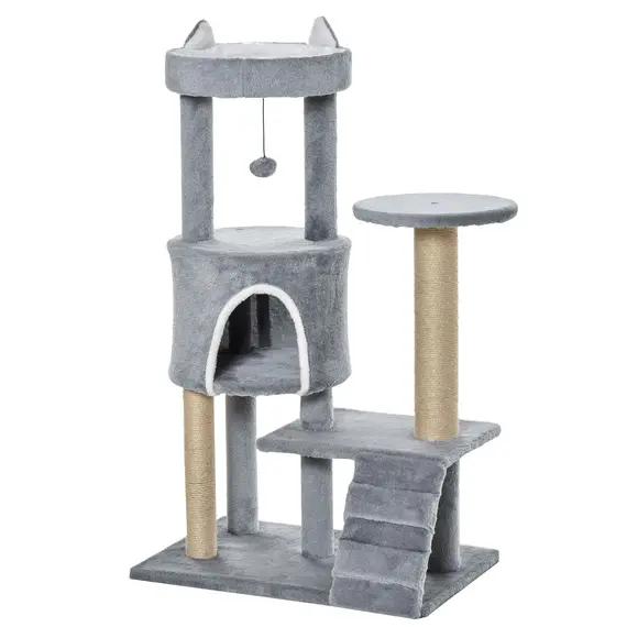Buy 100 cm Cat Tree, Cat Condo Tree Tower for Indoor Cats, Cat Activity Centre with Scratching Posts, Plush Perch, Ladder, Hanging Ball - Light Grey