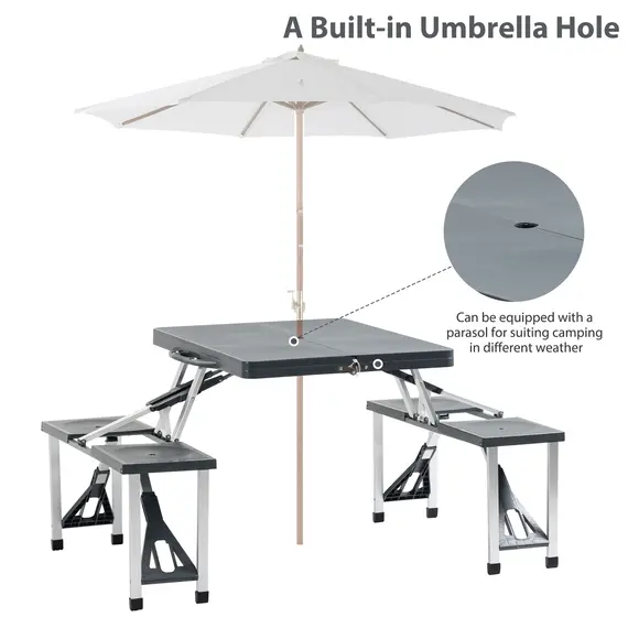 Buy Folding Picnic Table and Chair Set Portable Camping Hiking Dining Furniture with Four Chairs, Aluminium Frame and Suitcase for BBQ Party, 4 image