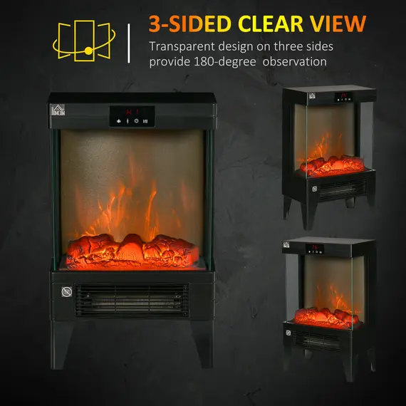 Buy HOMCOM Electric Fireplace Heater, Freestanding 750W/1500W Fireplace, w/ LED Screen, Remote included Quiet Heater Ideal for 25mВІ Indoor Use, Black, 4 image