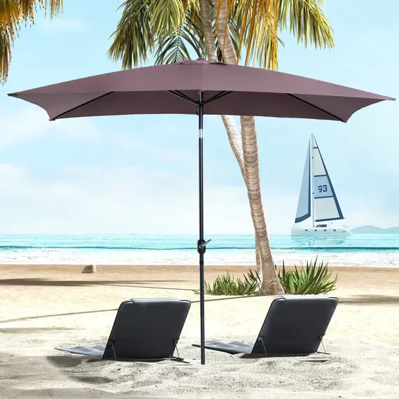 Buy Outsunny Patio Umbrella Parasol Rectangular Garden Canopy Outdoor Sun Shade Shelter W/ Tilt Crank-Brown, 2 image