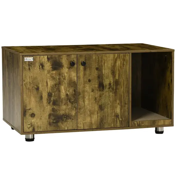 Buy PawHut Cat Litter Box Enclosure, Hidden Cat Washroom, Decorative End Table with Double Doors, Scratching Pad for Living Room, Bedroom, Rustic Brown