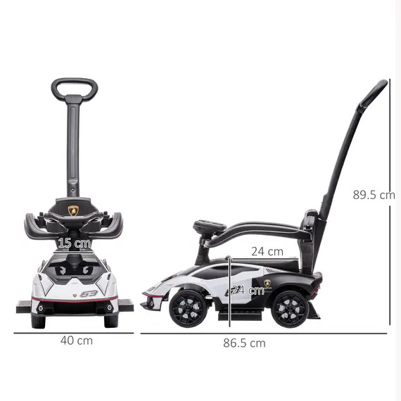 Buy Licensed 2 in 1 Baby Ride on Push Car Toddler Push Along Car with Parent Handle Sliding Car with Horn Steering Wheel NO POWER for 1 - 3 Years, White, 3 image