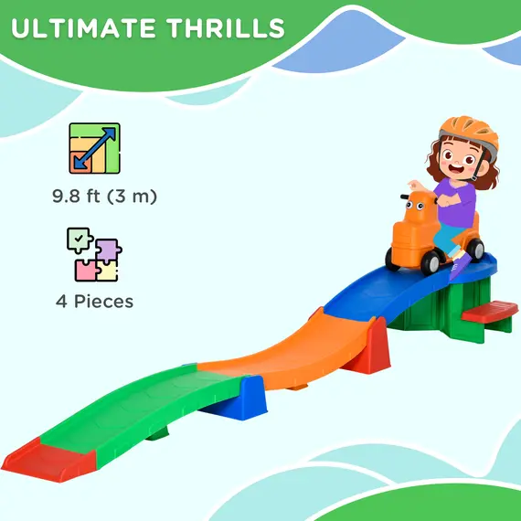 Buy 3(m) Four-Piece Ride on Kids Roller Coaster w/ Non-Slip Steps, for Ages 2-5 Years - Multicoloured, 4 image
