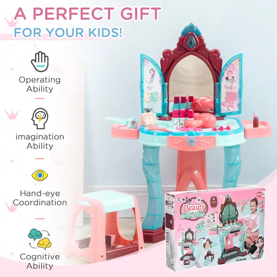 Buy 31 Piece Kids Dressing Playset, with Magical Princess Mirror, Light and Sound - Pink and Blue, 7 image