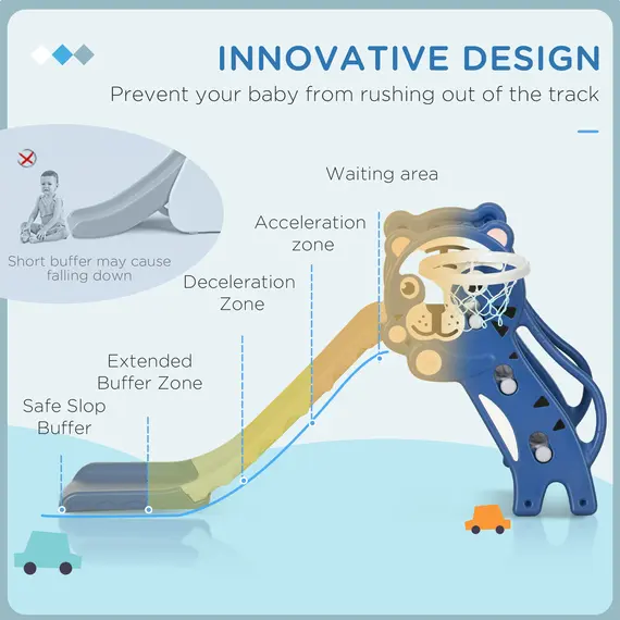 Buy 3 in 1 Baby Slide for Indoor Use with Climber, Basketball Hoop, Basketball, for Ages 18-36 Months - Blue, 6 image