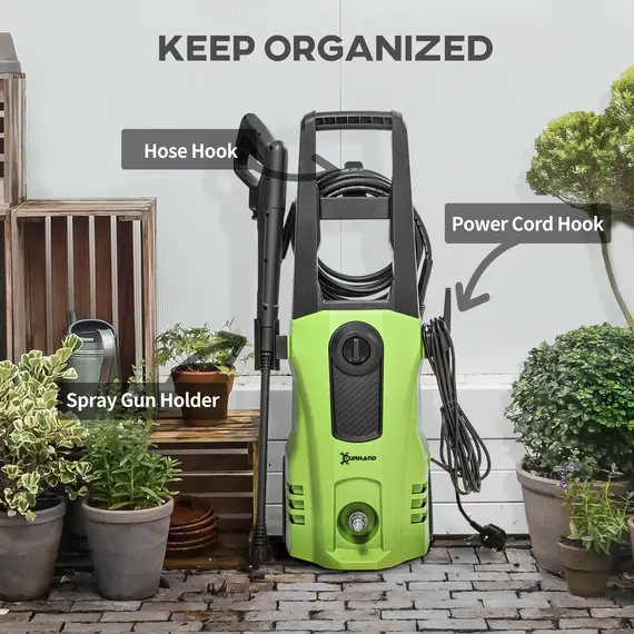 Buy 1800W High Pressure Washer, 150 Bar Pressure, 510 L/h Flow, High-Performance Portable Power Washer Jet Wash Cleaner with 6M Hose, Snow Foam Bottle for Garden, Car, Furniture, Green, 7 image
