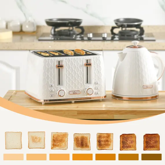 Buy 1.7L 3000W Fast Boil Kettle & 4 Slice Toaster Set, Kettle and Toaster Set with 7 Browning Controls, Crumb Tray, White, 7 image