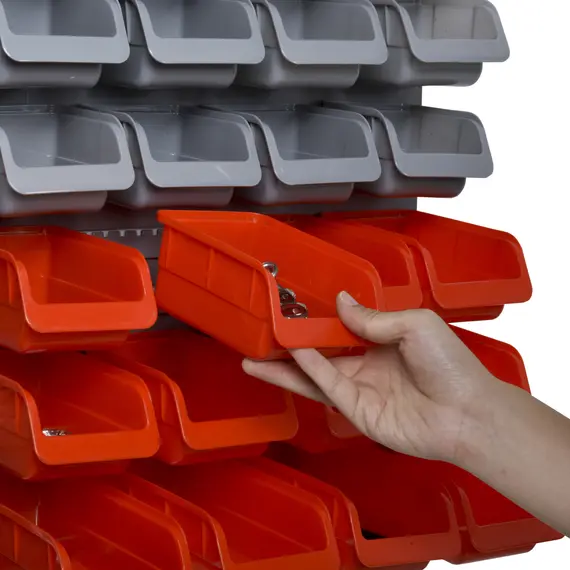 Buy 44 Piece Wall Mounted Tool Rack Organiser Storage Bins and Panel Set with Shelf Hook Screws Accessories Red, 9 image
