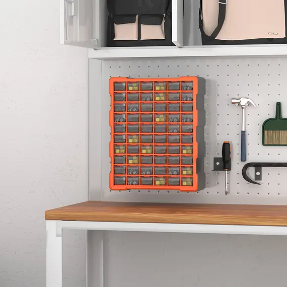 Buy 60 Drawers Parts Organiser Wall Mount Storage Cabinet Garage Small Nuts Bolts Tools Clear Orange, 2 image