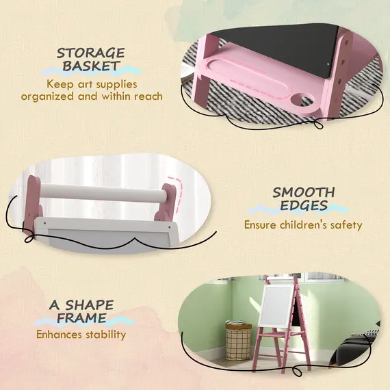 Buy Three-In-One Easel for Kids, with Paper Roll, Adjustable Height - Pink, 6 image