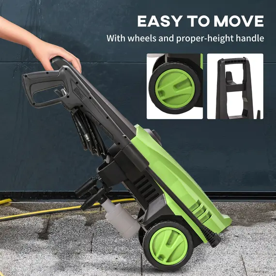Buy 1800W High Pressure Washer, 150 Bar Pressure, 510 L/h Flow, High-Performance Portable Power Washer Jet Wash Cleaner with 6M Hose, Snow Foam Bottle for Garden, Car, Furniture, Green, 8 image