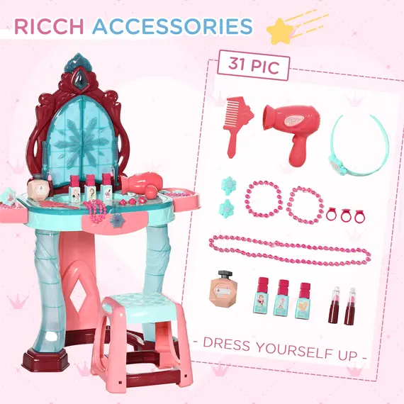 Buy 31 Piece Kids Dressing Playset, with Magical Princess Mirror, Light and Sound - Pink and Blue, 5 image