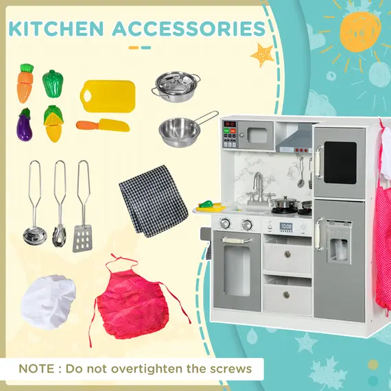 Buy Toy Kitchen with Lights, Sounds, Apron and Chef Hat, Ice Maker, Microwave, for Ages 3-6 Years - White, 7 image