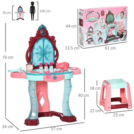Buy 31 Piece Kids Dressing Playset, with Magical Princess Mirror, Light and Sound - Pink and Blue, 3 image