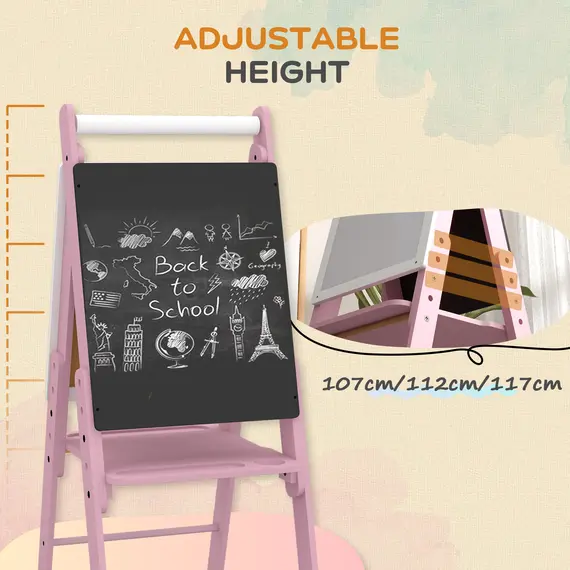 Buy Three-In-One Easel for Kids, with Paper Roll, Adjustable Height - Pink, 5 image