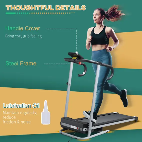 Buy 1.25HP Motorised Electric Treadmill, 10km/h Folding Running Machine, Gym Fitness Exercise with LCD Monitor, Grey, 6 image
