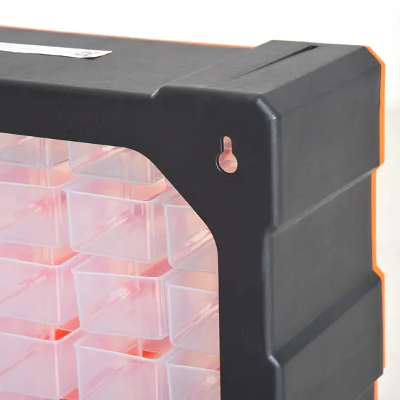 Buy 60 Drawers Parts Organiser Wall Mount Storage Cabinet Garage Small Nuts Bolts Tools Clear Orange, 9 image