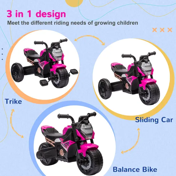 Buy Motorcycle Design, 3 in 1 Toddler Trike, Sliding Car, Balance Bike with Headlight, Music, Horn, Pink, 5 image