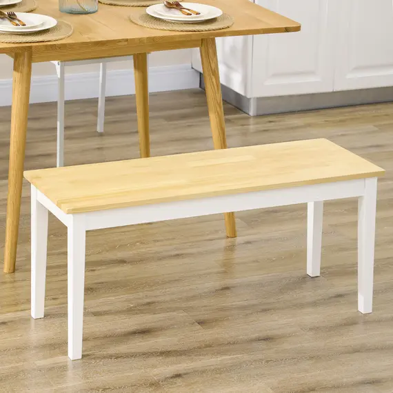 Buy 102 cm Wood Dining Bench for 2 People, Wooden Bench for Kitchen, Dining Room, Entryway, White, 7 image