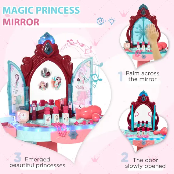 Buy 31 Piece Kids Dressing Playset, with Magical Princess Mirror, Light and Sound - Pink and Blue, 4 image