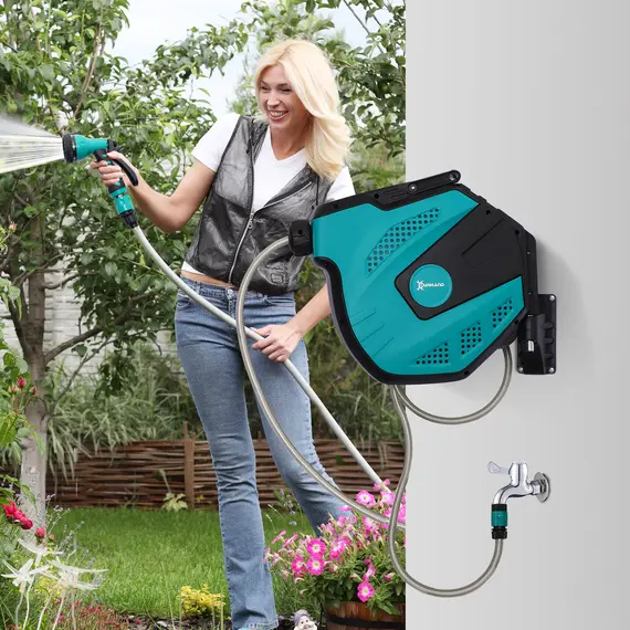 Buy 15m Garden Auto Hose Reel Wall Mounted Retractable 7 Patterns Spray Nozzle, 2 image