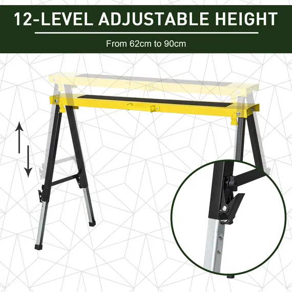 Buy 2PCS Saw Horse Twin Pack Folding Workbench Adjustable Metal Trestle Stands with Non-slip EVA Surface for Sawing Work Max Load 100kg, 5 image
