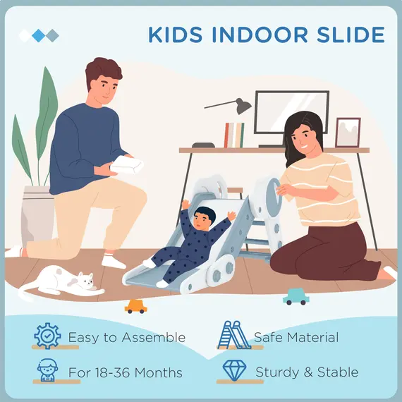 Buy Foldable Kids Slide, Freestanding Baby Slide, for Ages 1.5-3 Years, Grey & Beige, 5 image