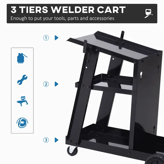 Buy Welding Cart Welder Trolley Garage for Gas Bottles w/ Safety Chain, Wheels, Black, 4 image