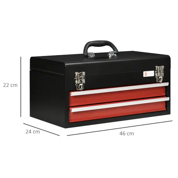 Buy 2 Drawer Tool Chest, Lockable Metal Tool Box with Ball Bearing Runners, Portable Toolbox, 460mm x 240mm x 220mm, Black, 3 image