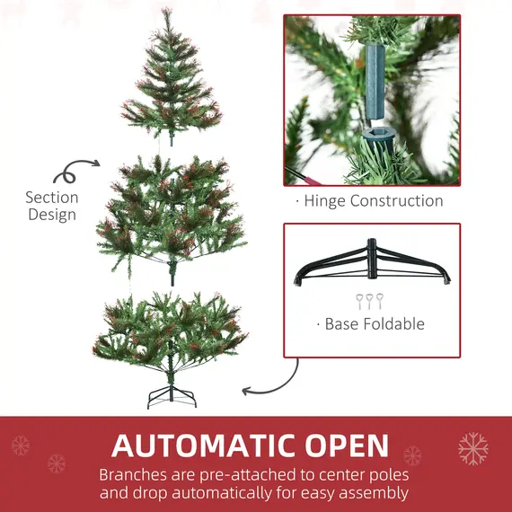 Buy 1.8m 6ft Pre-Lit Christmas Tree Artificial Spruce Xmas Tree Warm White LED Holiday DÃ©cor with Metal Stand, 6 image