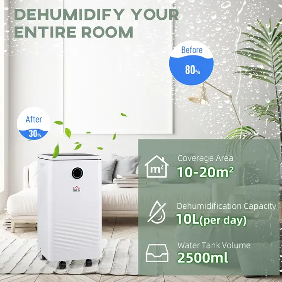 Buy 10L/Day Dehumidifier with 2.5L Water Tank, Digital Display, Intelligent & Sleep Mode, 24H Timer, Laundry Clothes Drying, for Home and Large Room Basement, 5 image