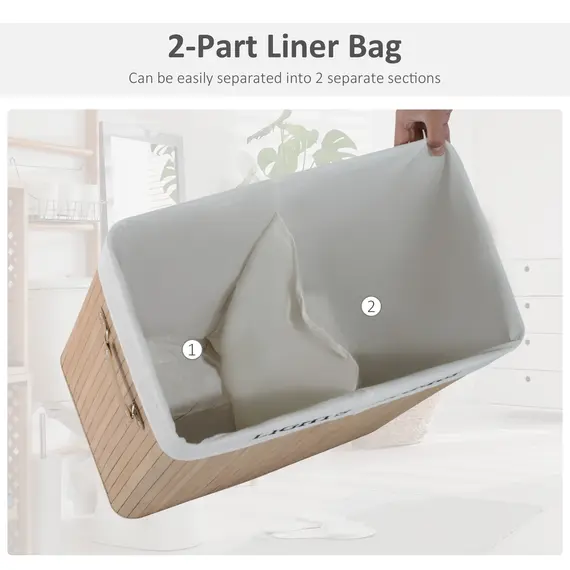 Buy 100L Collapsible Natural Wood  Laundry Hamper Organizer Clothes Washing Basket Bin Storage Box w/Lid Removable Lining 52x32x63cm, Wood Color, 6 image