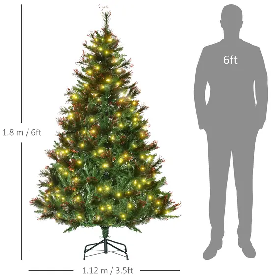 Buy 1.8m 6ft Pre-Lit Christmas Tree Artificial Spruce Xmas Tree Warm White LED Holiday DÃ©cor with Metal Stand, 3 image