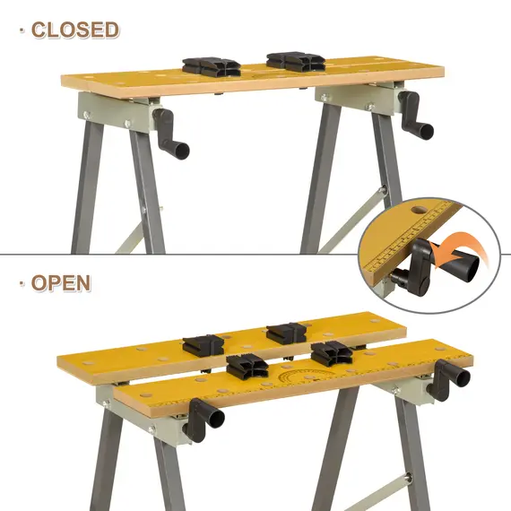 Buy 4-in-1 Work Bench, Folding Clamp Table w/ 4 Adjustable Clamping Pegs for DIY Home Garage, Grey, 5 image