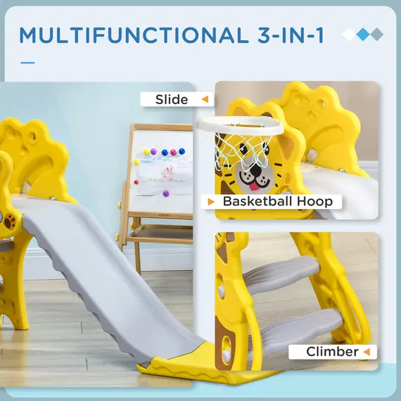 Buy Baby Slide with Basketball Hoop, Climber, Easy to Assemble Kids Slide for Indoor Use, for Ages 18-36 Months - Yellow, 4 image
