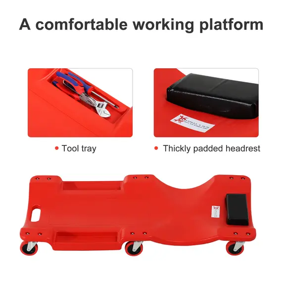 Buy Mechanic Vehicle Creeper, Under-Car Rolling Crawler Board, with Headrest, Wheels, Red, 5 image