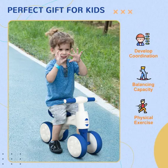 Buy Balance Bike for Ages 18-36 Months, with Anti-Slip Handlebars, Four Wheels, No Pedal - Blue, 7 image