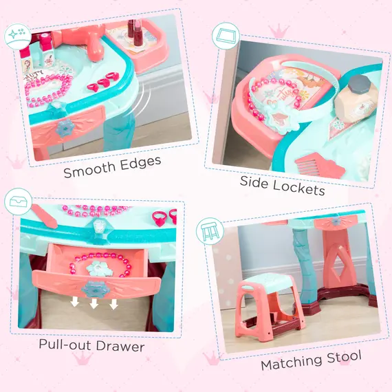 Buy 31 Piece Kids Dressing Playset, with Magical Princess Mirror, Light and Sound - Pink and Blue, 6 image