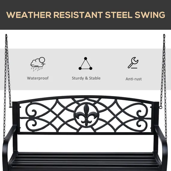 Buy 2 Seater Swing Seat Bench, Metal Garden Swing Chair with Chains, Weather Resistant, for the Patio, Yard, Deck and Yard, Black, 7 image