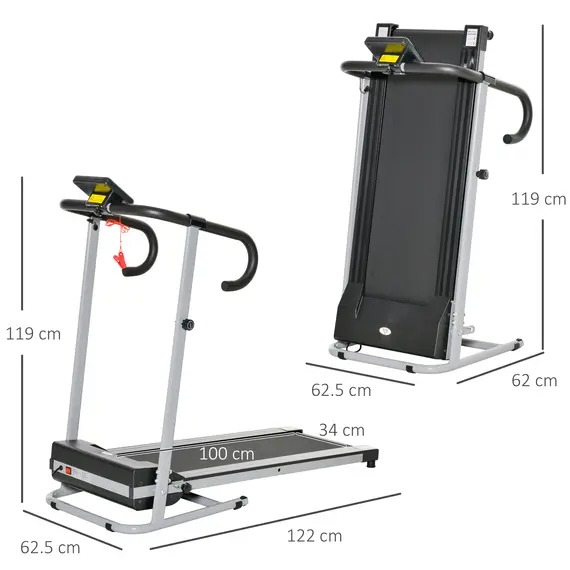Buy 1.25HP Motorised Electric Treadmill, 10km/h Folding Running Machine, Gym Fitness Exercise with LCD Monitor, Grey, 3 image